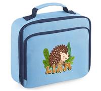 Purple Print House Kids Personalised Hedgehog Lunch Bag Custom Name Wildlife Design Boys Girls Custom Name Back to School Nursery Lunchbox, 24cm x 20cm x 8cm, Sky Blue