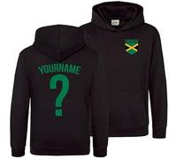 Purple Print House Kids Personalised Jamaica Name and Number Hoodie Football Supporter Boys Girls Jamaican Badge Hoody, 5-6 Years, Black