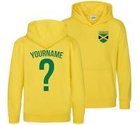 Purple Print House Kids Personalised Jamaica Name and Number Hoodie Football Supporter Boys Girls Jamaican Badge Hoody, 5-6 Years, Yellow