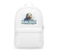 Purple Print House Kids Seal Custom Mini Backpack Personalised Name Back to School Nursery Bag for Boys Girls Toddlers New Term Gift, One Size, White