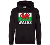 Purple Print House Kids Wales Dragon Hoodie Welsh Supporter Hooded Sweatshirt Boys Girls Cymru Rugby Hoody, 9-11 Years, Black