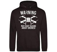 Purple Print House Kids Warning May Start Talking About Drones Hoodie - Funny Drone Present for Him or Her - Drone Flying Present, 9-11 Years, Black