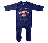 Purple Print House Kings Coronation Romper Suit Baby Boy Girl King Charles Royal Bear Union Jack 2023 Sleepsuit, 6-12 Months, Navy