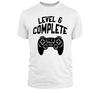 Purple Print House Level 6 Complete T Shirt - 6th Wedding Aniversary Gift for Husband Him from Wife - Retro Gaming, M, White