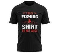 Purple Print House Lucky Fishing T Shirt, Funny T Shirts for Men, Novelty Fish Accessories Gifts for Dad Grandad Tshirt, L, Black