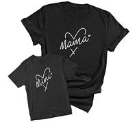 Purple Print House Mama and Mini Heart Matching T Shirt Set Mum and Daughter Girls Womens Baby Kids Top Tee, 9-11 Years, Black