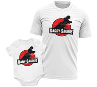 Purple Print House Matching Father and Son Dinosaur T Shirt Set Daddy Saurus Baby Babygrow