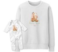 Purple Print House Matching Giraffes Personalised 1st Mothers Day Romper Suit and Sweatshirt Set Mummy Baby First Outfit, 6-12 Months, White