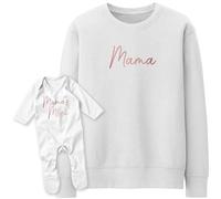Purple Print House Matching Mama Mama's Mini Set Sweatshirt and Romper Suit Mummy Daughter Mothers Day Rose Gold Twinning, 0-3 Months, White