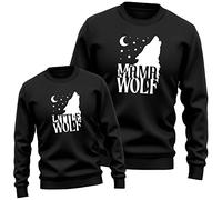 Purple Print House Matching Mama Wolf and Little Wolf Sweatshirt Set Mum Daughter Son Girls Boys 1st Women Kids Sweater, 7-8 Years, Black
