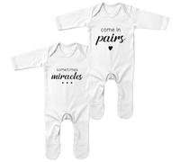 Purple Print House Matching Romper Set for Newborn Twins Sometimes Miracles Baby Shower Boys Girls, 0-3 Months, White