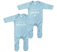 Purple Print House Matching Romper Set for Newborn Twins Sometimes Miracles Baby Shower Boys Girls, 0-3 Months, Light Blue