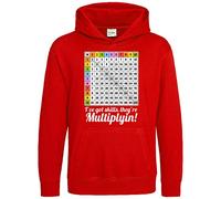 Purple Print House Maths Times Tables Grid Learning Kids Hoodie - Funny Multiplication Math Hoody - Mathematics School Teacher Gift Boys Girls Hooded Sweatshirt, 9-11 Years, Red