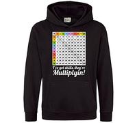 Purple Print House Maths Times Tables Grid Learning Kids Hoodie - Funny Multiplication Math Hoody - Mathematics School Teacher Gift Boys Girls Hooded Sweatshirt, 7-8 Years, Black