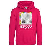 Purple Print House Maths Times Tables Grid Learning Kids Hoodie - Funny Multiplication Math Hoody - Mathematics School Teacher Gift Boys Girls Hooded Sweatshirt, 7-8 Years, Bright Pink