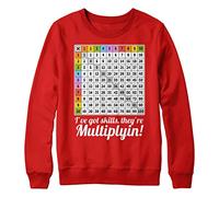 Purple Print House Maths Times Tables Grid Learning Kids Sweater - Funny Multiplication Math Jumper - Mathematics School Teacher Gift Boys Girls Sweatshirt, 7-8 Years, Red