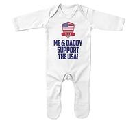 Purple Print House Me and My Daddy Support USA Romper Suit for Baby Boys American Soccer Supporters Gift Ideas for Christmas United States of America Flag, 0-3 Months, White