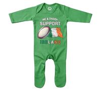 Purple Print House Me & Daddy Support Ireland Romper Suit Baby Boy Girl Rugby Supporters Irish Nation Shamrock Paddys Day Babies Sleepsuit Gifts, 6-12 Months, Irish Green