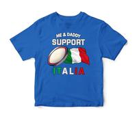 Purple Print House Me & Daddy Support Italia Baby T Shirt Boys Girls Rugby Supporters Italian Nation Italy Toddler Top Babies Gift, 6-12 Months, Royal Blue