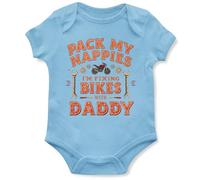 Purple Print House Mechanic Funny Babygrow for Babies Pack My Nappies Fixing Bikes Daddy Gift Baby Romper, 3-6 Months, Light Blue