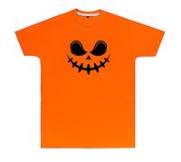 Purple Print House Mens Angry Pumpkin T Shirt - Fancy Dress Halloween Outfit for Him - Pumpkin Face Funny, S, Orange