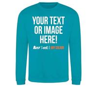Purple Print House Mens Custom Sweatshirt Any Text Image Personalised Printed Workwear Uniform Company Logo Sweater Photo Jumper, M, Lagoon Blue