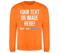 Purple Print House Mens Custom Sweatshirt Any Text Image Personalised Printed Workwear Uniform Company Logo Sweater Photo Jumper, M, Orange Crush