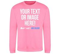 Purple Print House Mens Custom Sweatshirt Any Text Image Personalised Printed Workwear Uniform Company Logo Sweater Photo Jumper, L, Candyfloss Pink