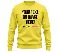 Purple Print House Mens Custom Sweatshirt Any Text Image Personalised Printed Workwear Uniform Company Logo Sweater Photo Jumper, M, Yellow