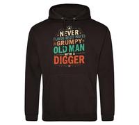 Purple Print House Mens Funny Digger Hoodie with Grumpy Old Man Design for Excavator Driver Dad Grandad Partner Mate Birthday Present, XL, Black