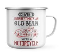 Purple Print House Mens Funny Motorcyclist Enamel Mug Never Underestimate an Old Man with a Motorcycle Tea Coffee Metal Cup