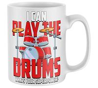 Purple Print House Mens I Can Play The Drums Whats Your Superpower Mug - Funny Birthday Drummer Gifts For Him - Rock Music Coffee Cup, White, One Size
