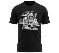 Purple Print House Mens I Don't Snore I Dream I'm A Train T Shirt - Funny Birthday Train Driver Gifts for Him, L, Black