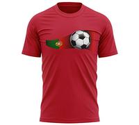 Purple Print House Mens Portugal Waving Flag T Shirt - Football Country Portuguese Gifts for Him - Soccer Ball Present, L, Red