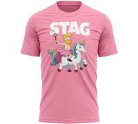 Purple Print House Mens Stag Do T Shirt Funny Dressed Stag Riding Unicorn Joke Gift for Him Groom to Be Bachelor Party Guys Holiday Weekend, XXL, Light Pink