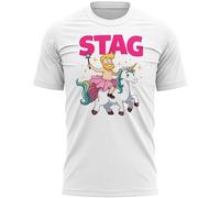 Purple Print House Mens Stag Do T Shirt Funny Dressed Stag Riding Unicorn Joke Gift for Him Groom to Be Bachelor Party Guys Holiday Weekend, 3XL, White