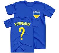 Purple Print House Mens Ukraine Flag Badge Custom Name and Number T Shirt, Football Personalised Retro Europe Summer 2022 2024 Footy Gifts for Him, Unique European Footie Top, S, Royal