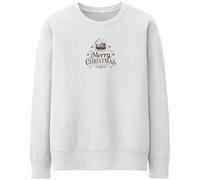 Purple Print House Merry Christmas Sweatshirt For Women Festive Xmas Globe Snowflakes Sparkle Jumper, L, White