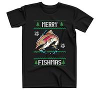 Purple Print House Merry Fishmas Tshirt, Fishing Gifts for Him, Fishing Christmas T Shirts Top Tee Shirt Mens Men Fish Carp Dad Grandad, XL, Black