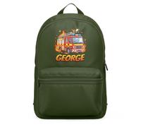 Purple Print House Mini Backpack Personalised For Boys - Cartoon Fire Engine Name Bag Small Nursery School, One Size, Olive Green