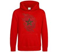 Purple Print House Morocco Flag Torn Effect Hoodie Boys Girls Moroccan Football Supporters Pull Over Hoody, 12-13 Years, Red