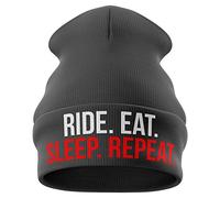 Purple Print House Motorbike Gifts for Men - Ride Eat Sleep Repeat - Beanie Hat Motorcycle Gifts Winter Hat (Dark Grey)
