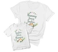 Purple Print House Mummy and Baby Bird Personalised Matching T Shirt Set Love Birds Bird Wreath Mum Son Daughter Boys Girls Womens, 3-4 Years, White