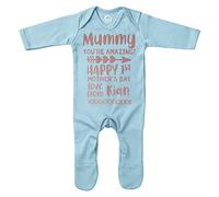Purple Print House Mummy You're Amazing Happy First Mother's Day Personalised Romper Suit Gift Present Idea Baby Outfit, Gifts for Mum, 0-3 Months, Light Blue