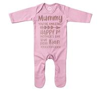 Purple Print House Mummy You're Amazing Happy First Mother's Day Personalised Romper Suit Gift Present Idea Baby Outfit, Gifts for Mum, 0-3 Months, Light Pink