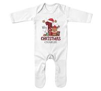 Purple Print House My 1st Christmas Personalised Reindeer Romper Suit Baby Boy Festive Santa Hat Xmas Babies Sleepsuit, 0-3 Months, White