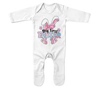 Purple Print House My 1st Easter Bunny Romper Suit First Easter Sunday Babies Girls Sleepsuit, 0-3 Months, White