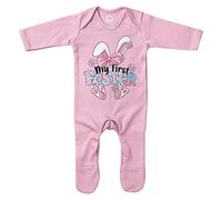 Purple Print House My 1st Easter Bunny Romper Suit First Easter Sunday Babies Girls Sleepsuit, 6-12 Months, Light Pink