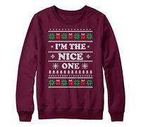 Purple Print House Naughty And Nice Matching Ugly Christmas Sweatshirt, Funny Christmas Jumper For Men & Women, Xmas Sweater Gift Idea For Him & Her, Im The Naughty One Nice One, L, Maroon - Nice One