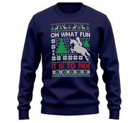 Purple Print House Oh What Fun It Is To Ride Adults Sweatshirt Men Women Christmas Horse Riding Sweater Equestrian, XXL, Navy